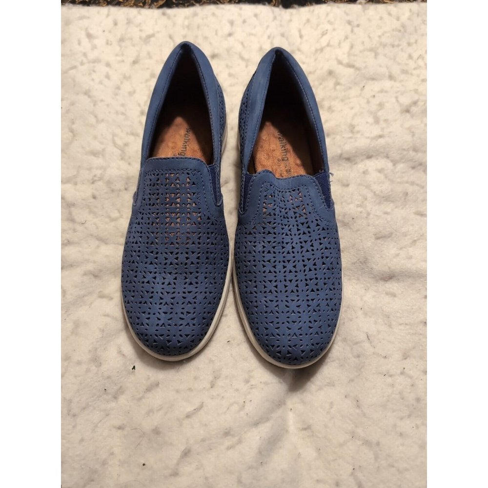 WALKING CRADLES Womens Blue Orleans Wedge Slip On Leather Sneakers Size 8N - Picture 2 of 10